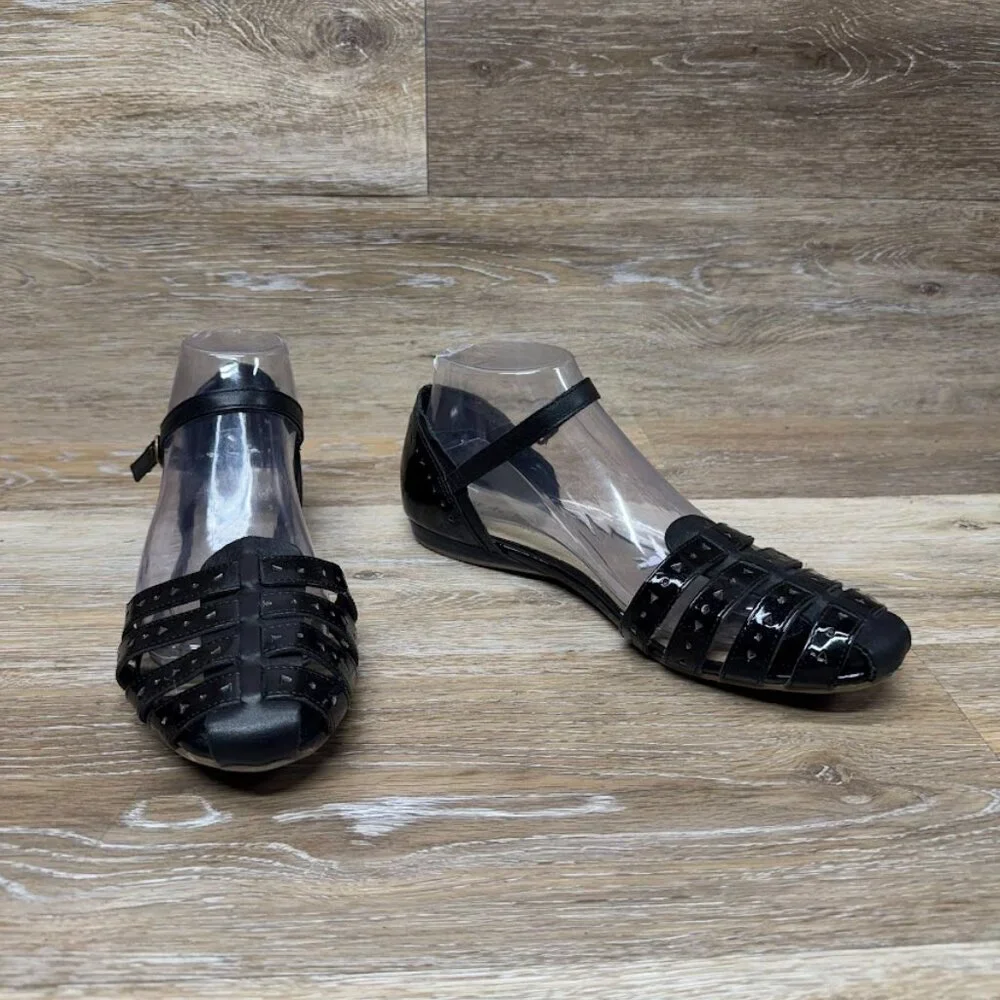 Kenneth Cole Reaction Call The Ball Black Leather Flats Women's Size 8